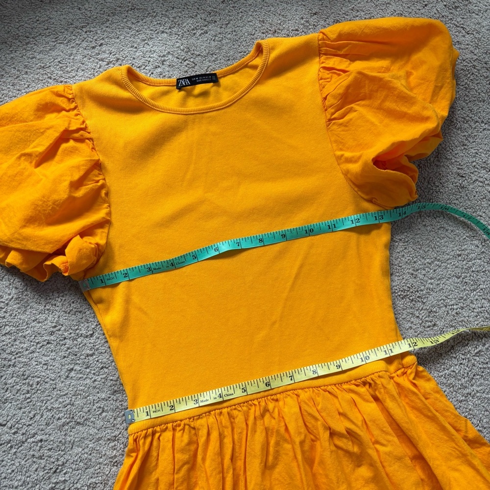 ZARA Vibrant Orange Puff Sleeve Multi-media Combination Knee Length Dress M - Picture 6 of 9